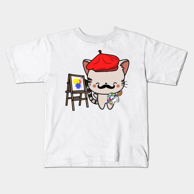 Funny tabby cat is a painter Kids T-Shirt by Pet Station